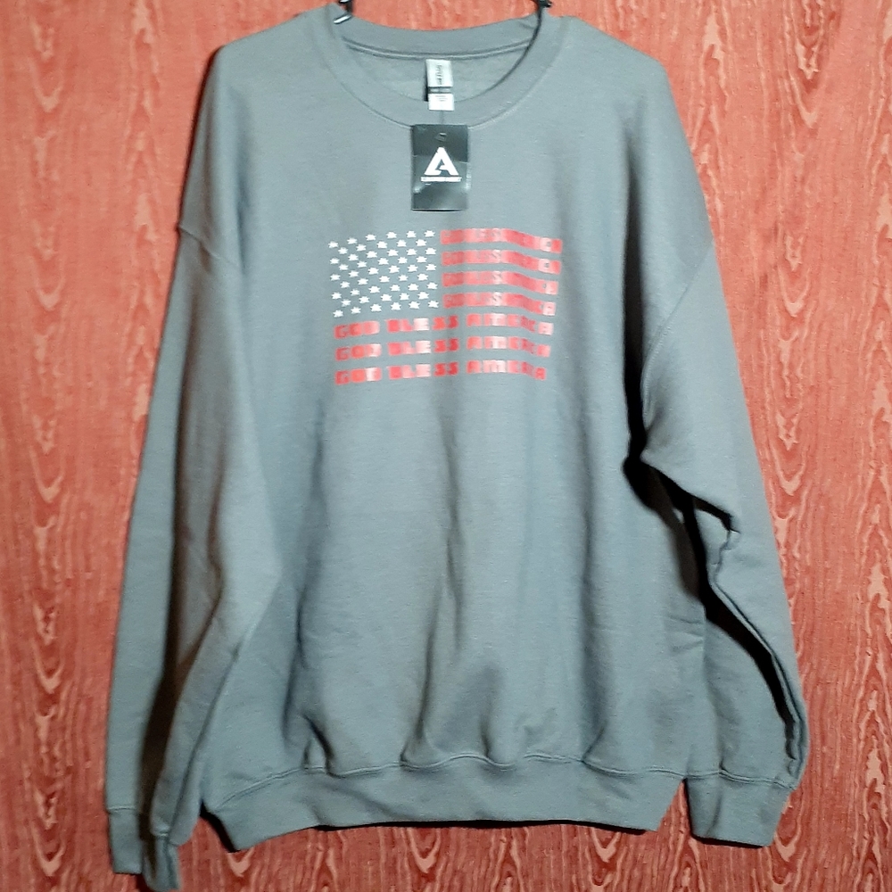 GOD BLESS AMERICA GILDEN LONG SLEEVE GRAY UNISEX SIZE XL SWEATSHIRT NWT